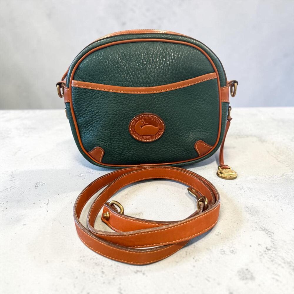 Vintage Dooney & Bourke All-Weather Leather Camera Bag Fir Green w British Tan